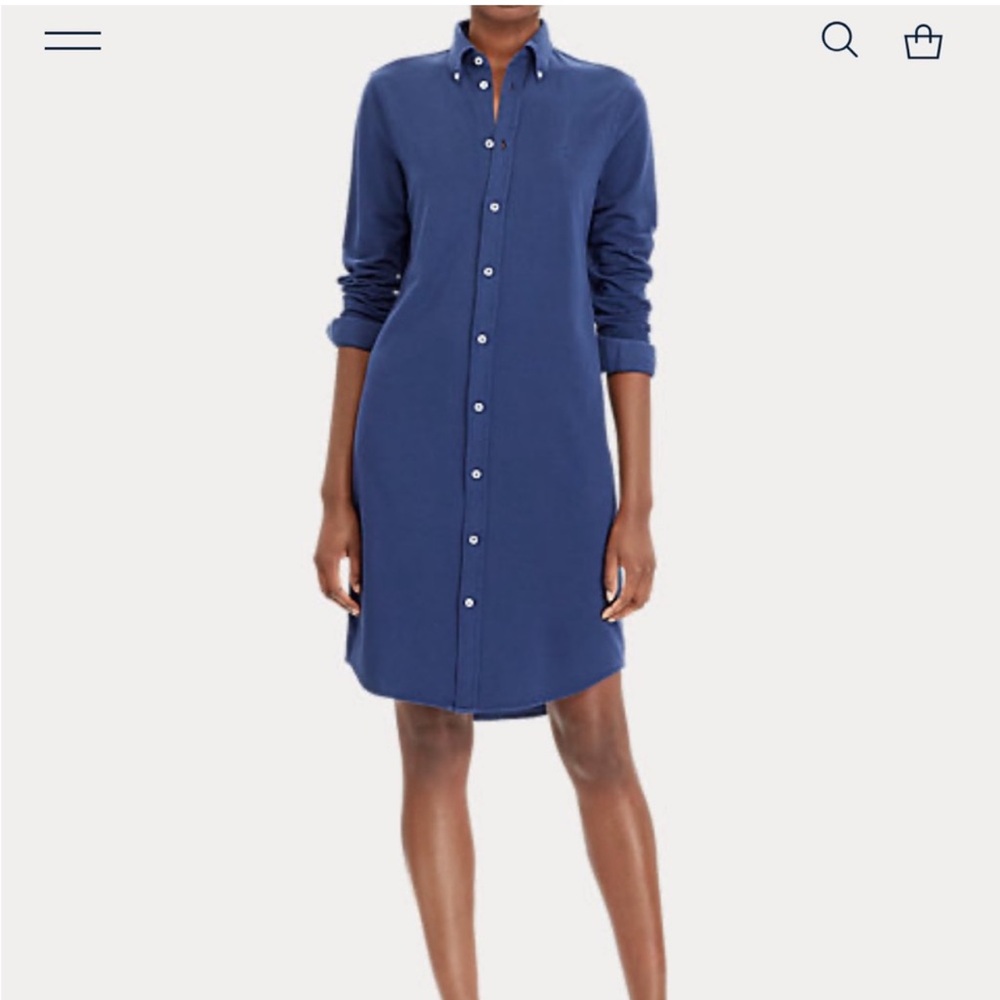 Polo by Ralph Lauren Navy Button-Front Long Sleeve Shirt Dress